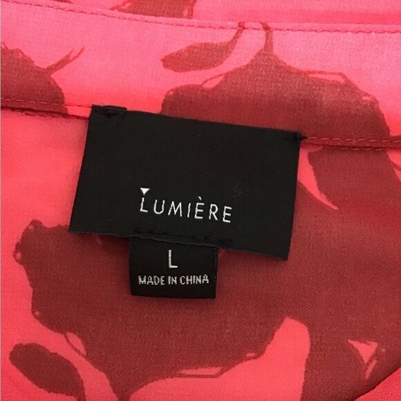 Lumiere Pink Blouse Floral Print Oversized Sheer New Size Large - Picture 7 of 12